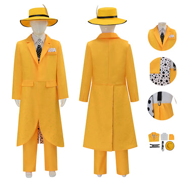 The Mask Jim Carrey Cosplay Costume Yellow Suit Men Uniform Halloween Carnival Outfit Becostume